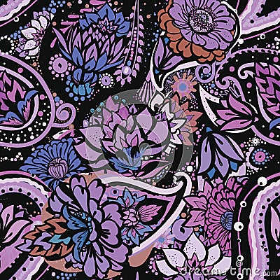 Seamless floral pattern in vintage oriental paisley style Vector Illustration