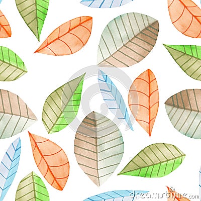 Seamless floral pattern with the watercolor bright colorful leaves, hand painted on a white background Stock Photo