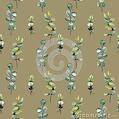 Seamless floral pattern with watercolor eucalyptus branches Stock Photo