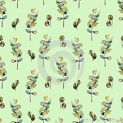 Seamless floral pattern with watercolor eucalyptus branches Stock Photo