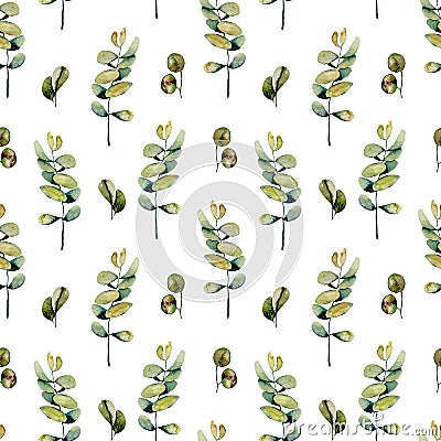 Seamless floral pattern with watercolor eucalyptus branches Stock Photo