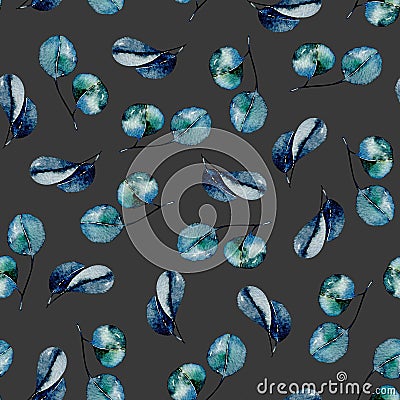 Seamless floral pattern with watercolor eucalyptus leaves Stock Photo