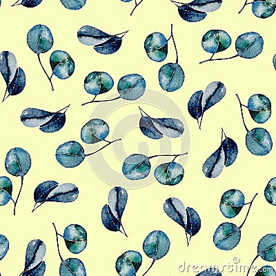 Seamless floral pattern with watercolor eucalyptus leaves Stock Photo