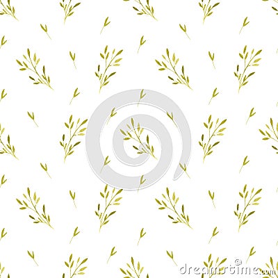 Seamless floral pattern.Watercolor herbal background with delicate green plant leaves for textile, wallpaper, home decor Stock Photo
