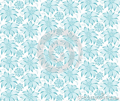 Seamless floral pattern. On a white background the blue flowers of edelweiss, water lily, lotus. For greeting cards, invitations. Vector Illustration