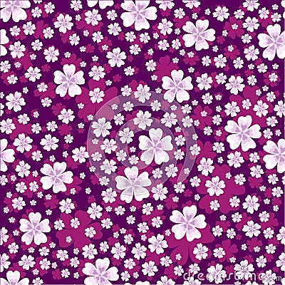 Seamless floral pattern with white colored flowers on bright violet background Vector Illustration