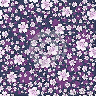 Seamless floral pattern with white colored flowers on dark violet background Vector Illustration