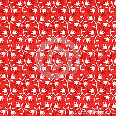 Seamless floral pattern white flowers on red background Vector Illustration