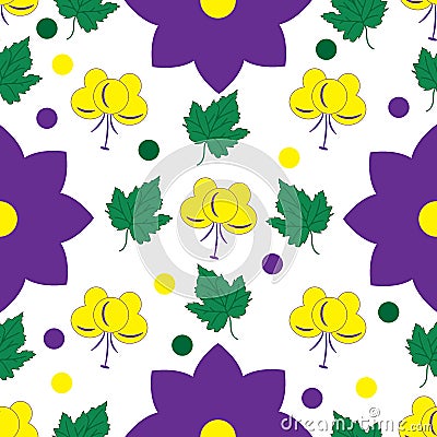 Seamless floral pattern with yellow and lilac flowers and leaves Vector Illustration