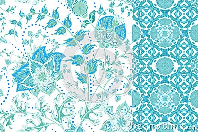 Seamless floral patterns set. Vintage flowers backgrounds and borders with leave. Vector ornaments Vector Illustration