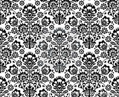 Seamless floral polish pattern - ethnic background in black and white Stock Photo