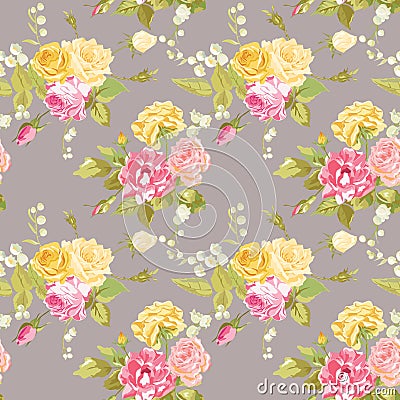 Seamless Floral Shabby Chic Background Vector Illustration