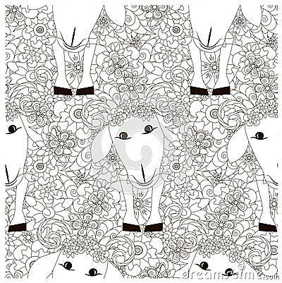 Seamless floral with sheep monochrome pattern Vector Illustration