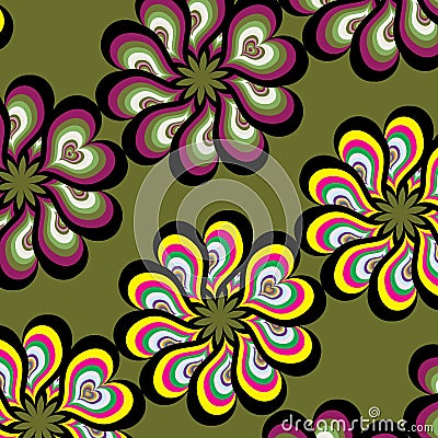 Seamless floral sixties style vintage multicolor pattern Vector Illustration