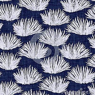 Seamless floral texture. Indigo blue woven boro cotton dyed effect background. Japanese repeat batik pattern swatch Stock Photo