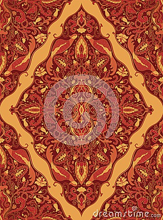 Floral vector pattern. Seamless red and orange floral background with damask. Vector Illustration
