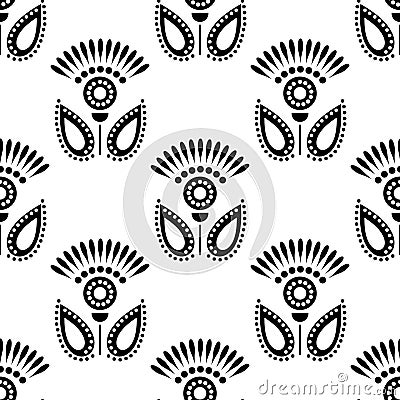 Seamless floral vector pattern. Symmetrcal black and white ornamental background with flowers. Decorative repeating ornament, Vector Illustration