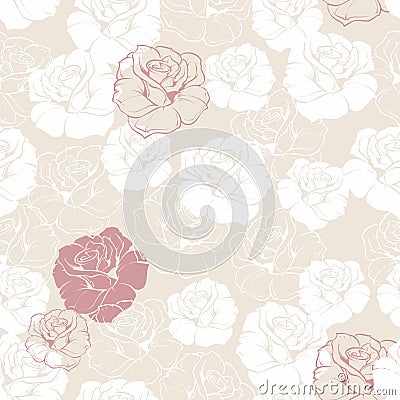 Seamless floral vector pattern white and red roses Vector Illustration