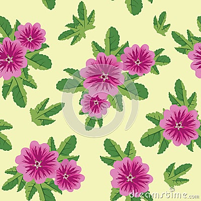 Seamless floral vector texture with malva flowers Vector Illustration