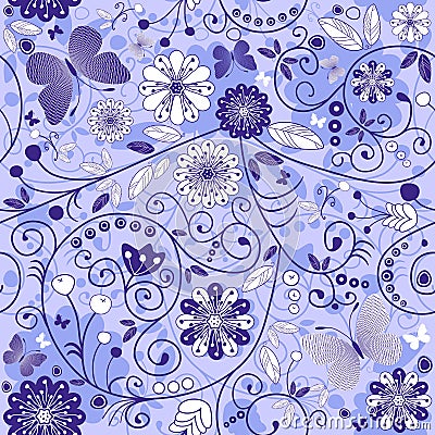 Seamless floral violet-blue pattern Vector Illustration