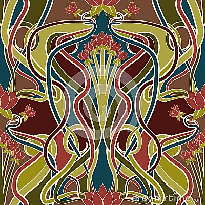 Seamless floral wallpaper in art nouveau style Vector Illustration