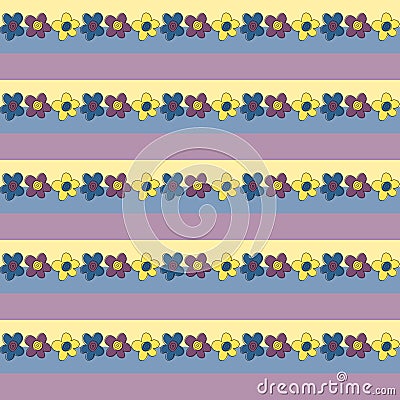 Seamless Flower Patterm. Vector Background with Yellow, Blue and Vector Illustration