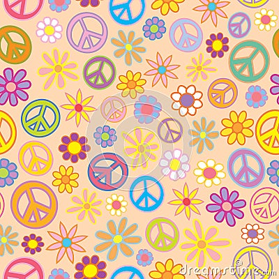 Seamless Flowers and Peace Signs Vector Illustration