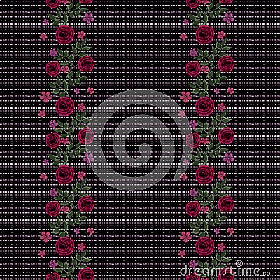 Seamless flowers from red roses pattern on black background Stock Photo