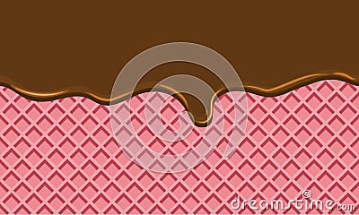 Seamless Flowing chocolate on wafer texture sweet food background Vector Illustration