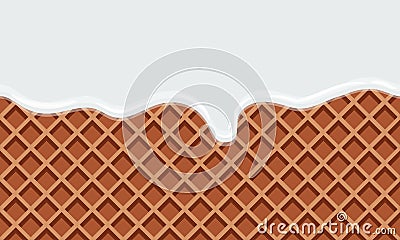 Seamless Flowing milk on wafer texture sweet food background Vector Illustration