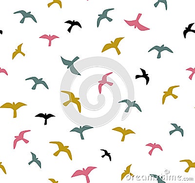 Seamless flying birds. Vector seamless pattern. Background with seagulls. Vector Illustration