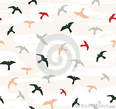 Seamless flying birds. Vector seamless pattern. Vector Illustration