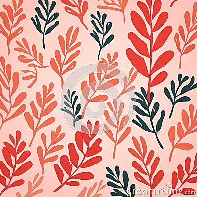 Seamless Foliate Branches Pattern - Minimalist Hand Drawn Vector Eps Cartoon Illustration