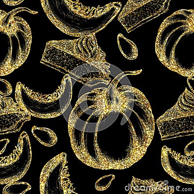 Seamless food pattern of sparkle pumkins Stock Photo