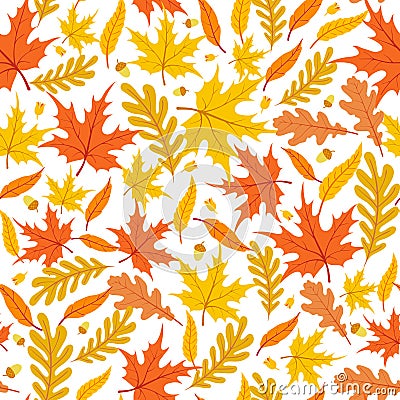 Seamless forest pattern with acorns and autumn leaves. Fall background Vector Illustration