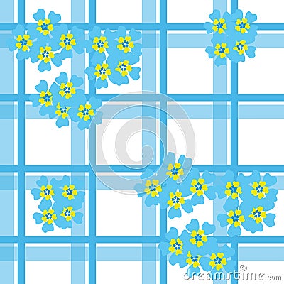 Seamless forget-me-not pattern on checkered background Vector Illustration