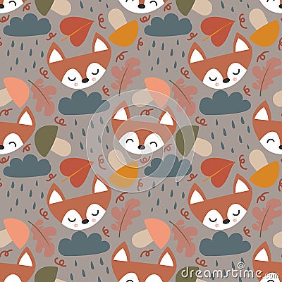 Seamless fox autumn pattern perfect for fabric, packaging Stock Photo