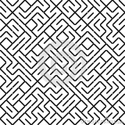 Seamless fractal line maze pattern. Truchet tiled labyrinth background. Geometric irregular backdrop Vector Illustration