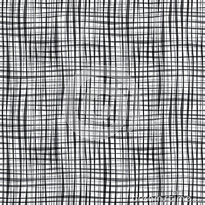 Seamless Freehand Line Overlapping Checks Pattern In Monochrome Color Vector Illustration