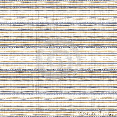 Seamless french blue yellow farmhouse style stripes texture. Woven linen cloth pattern background. Line striped closeup Stock Photo