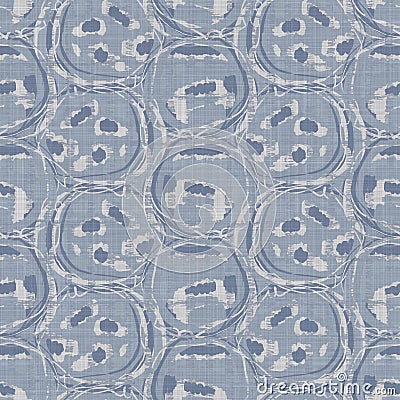 Seamless french farmhouse dotty linen pattern. Provence blue white woven texture. Shabby chic style decorative circle Stock Photo