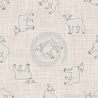 Seamless french farmhouse lamb pattern. Farmhouse linen shabby chic style. Hand drawn rustic texture background. Country Vector Illustration