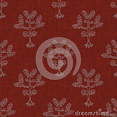 Seamless french floral farmhouse woven linen texture. Two tone red shabby chic pattern background. Modern vintage fabric Stock Photo