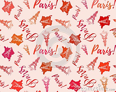 Seamless french pattern with Paris lettering Vector Illustration