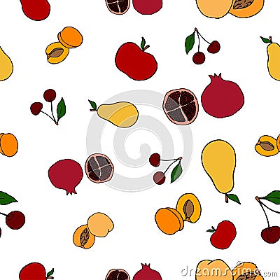 Seamless fruit pattern. Vector illustration including apples, pears, apricots, peaches, pomegranates and cherries Vector Illustration
