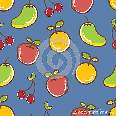 Seamless Fruits Pattern, apple orange cheery mango Stock Photo