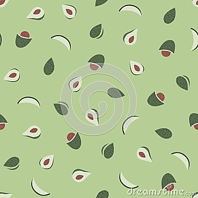 Seamless fruits pattern on green Vector Illustration