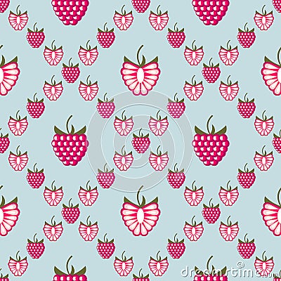 Seamless fruits vector pattern, bright geometric background with raspberries Vector Illustration