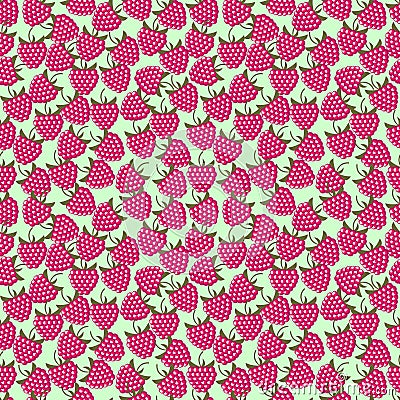 Seamless fruits vector pattern, bright pink background with raspberries, over light green backdrop Vector Illustration