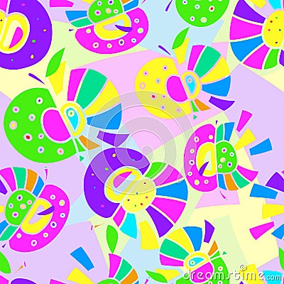 Seamless funny colored pattern from parts of apple. Vector Illustration